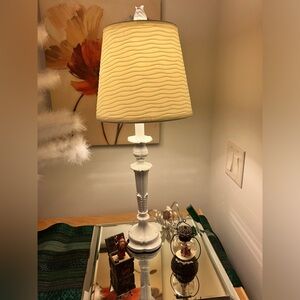 White Italian Renaissance Design Table Lamp with Lamp Shade 27” H 5” base 60Watt